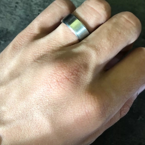 Men Stainless Steel 8mm Brushed Finish Ring with Beveled Edges - Picture 6 of 7